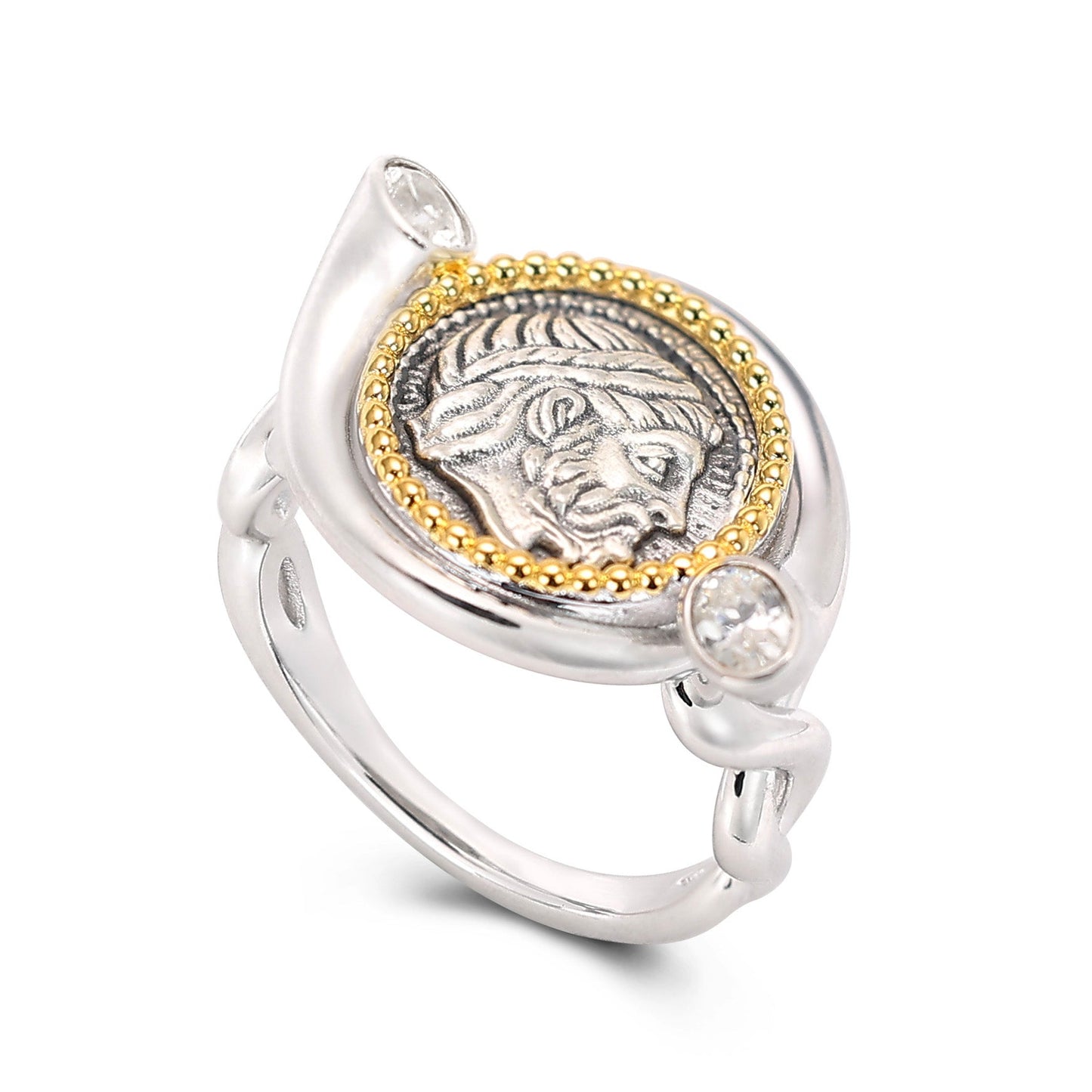 Micro-setting two-sided ancient coin the king of the gods Zeus ring, sterling silver