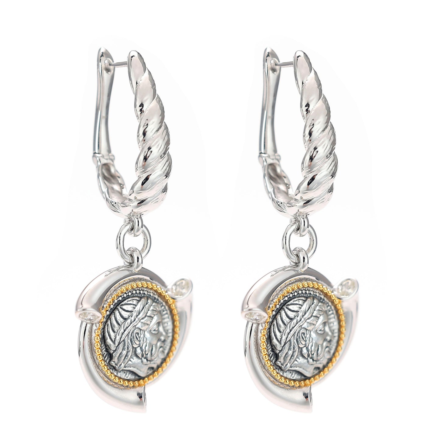 Micro-setting two-sided ancient coin the king of the gods Zeus earrings, sterling silver