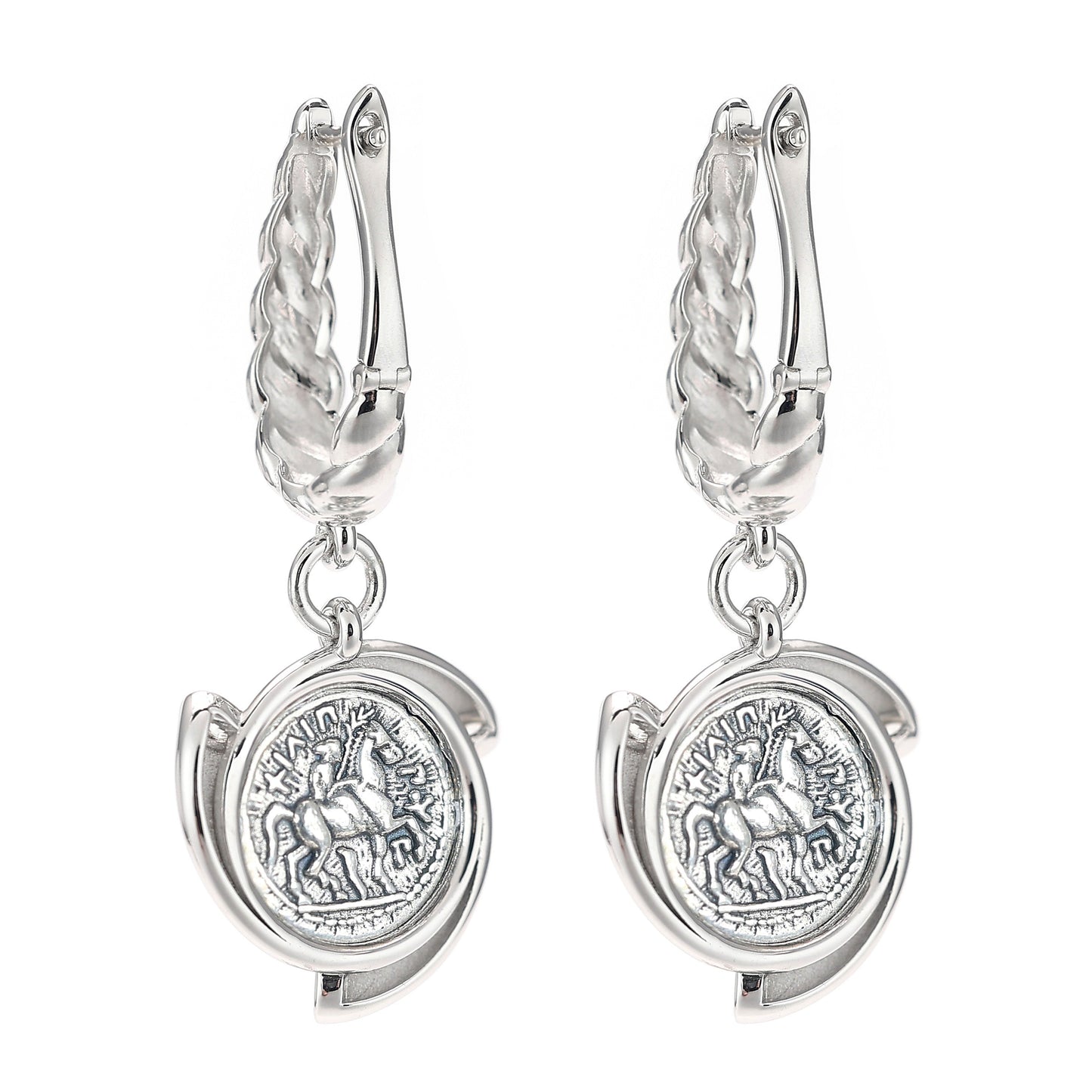 Micro-setting two-sided ancient coin the king of the gods Zeus earrings, sterling silver