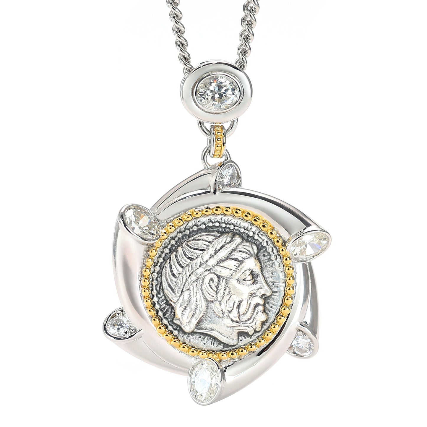 Micro-setting two-sided ancient coin the king of the gods Zeus pendant, sterling silver.