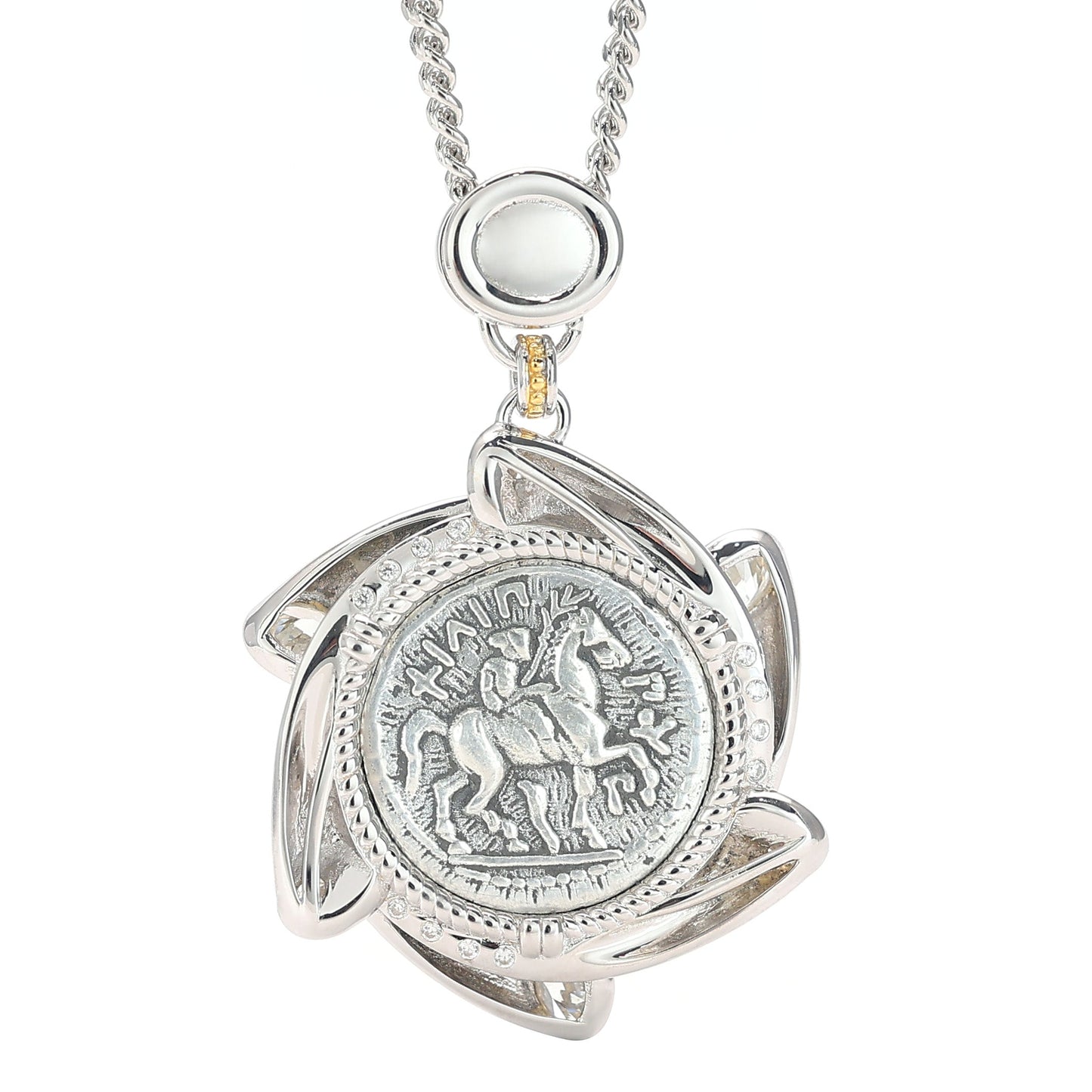 Micro-setting two-sided ancient coin the king of the gods Zeus pendant, sterling silver.