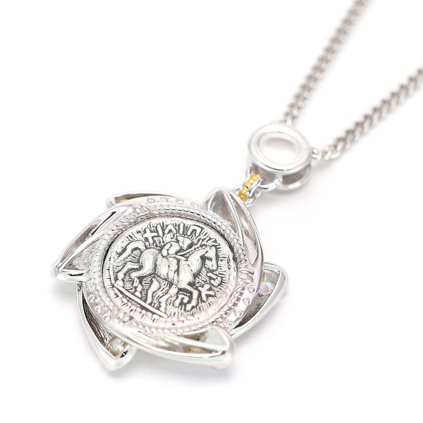 Micro-setting two-sided ancient coin the king of the gods Zeus pendant, sterling silver.