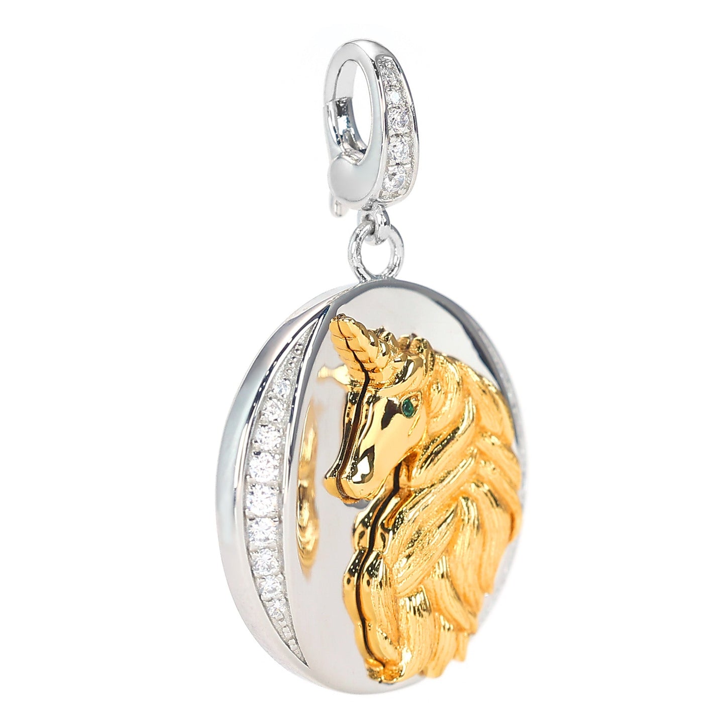 Micro-setting ancient coins selection Lab created stones The unicorn pendant, sterling silver. Double platting.