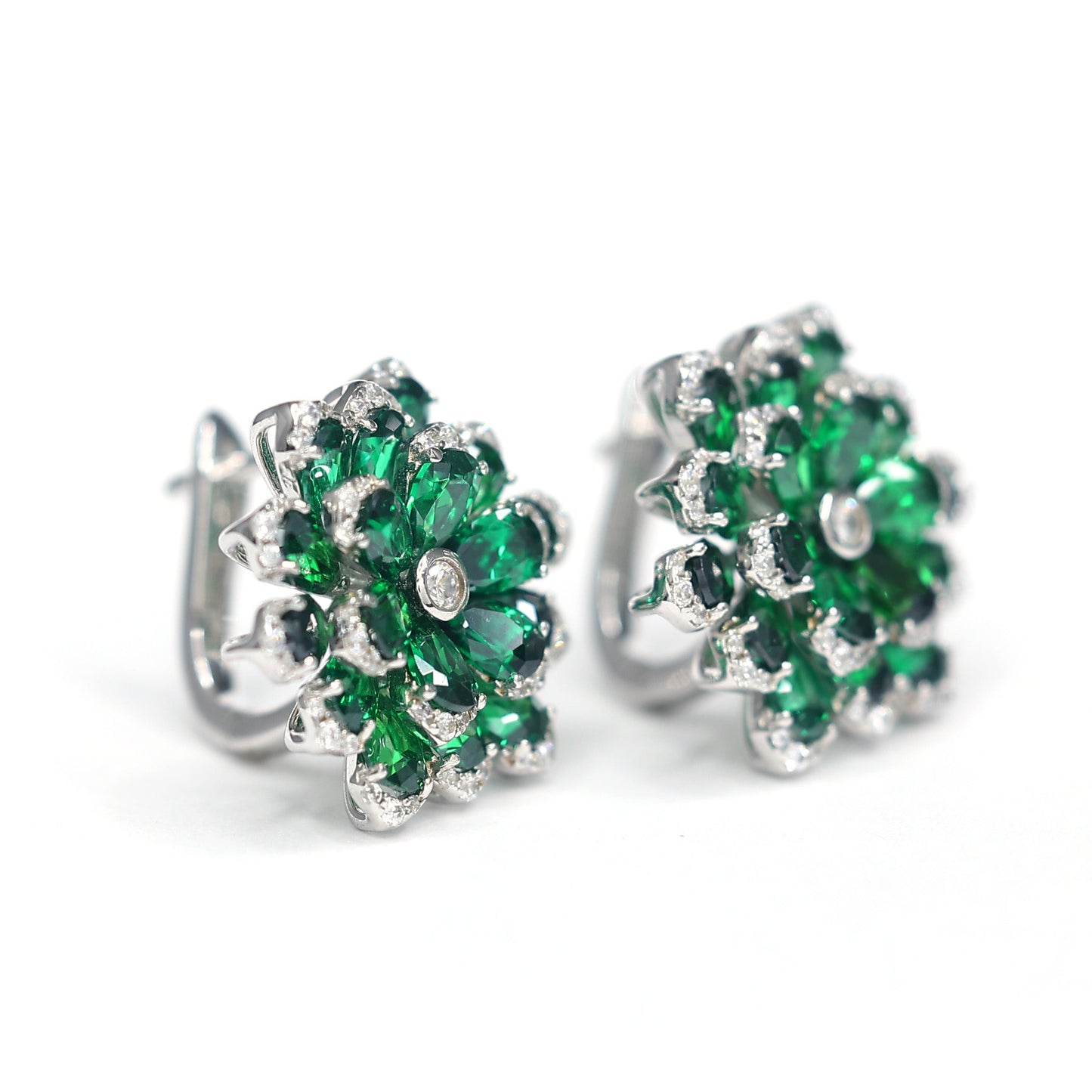 Micro-setting Preserved Flower Tsavorite color Lab created stones earrings, sterling silver