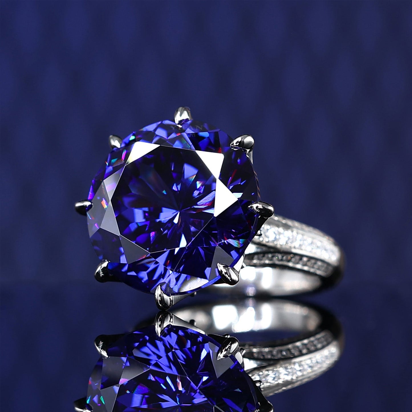 Micro-setting Royal blue color Lab created stones The star of the very desire ring, sterling silver