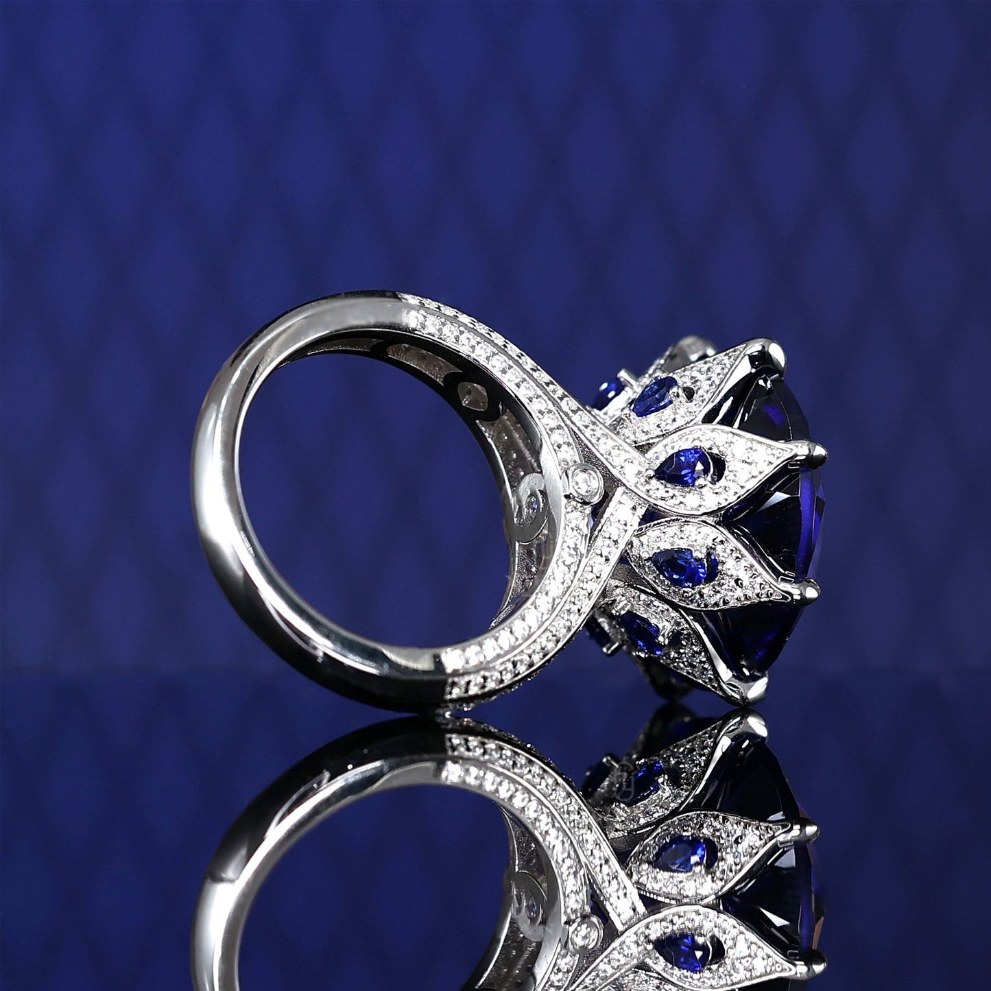 Micro-setting Royal blue color Lab created stones The star of the very desire ring, sterling silver