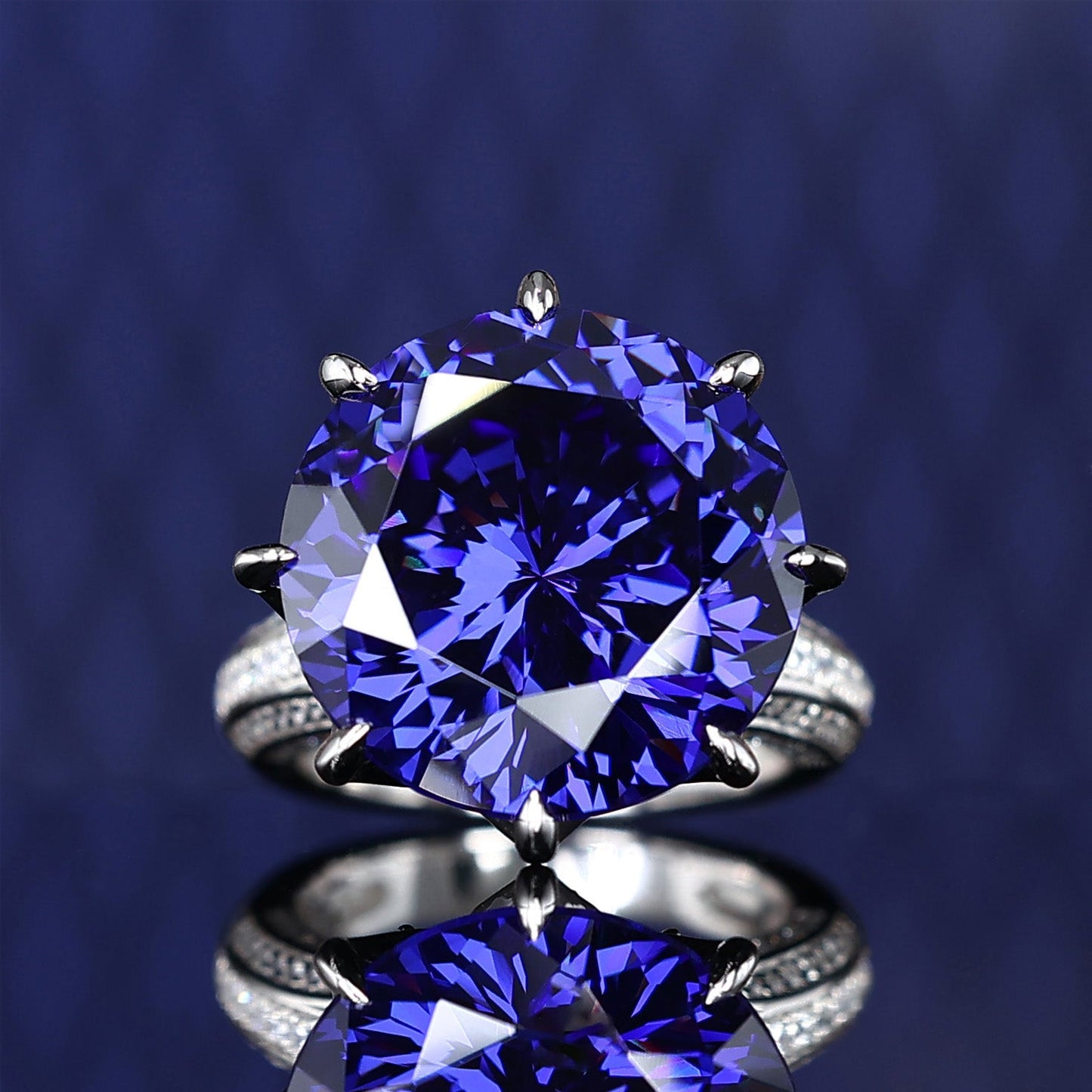 Micro-setting Royal blue color Lab created stones The star of the very desire ring, sterling silver