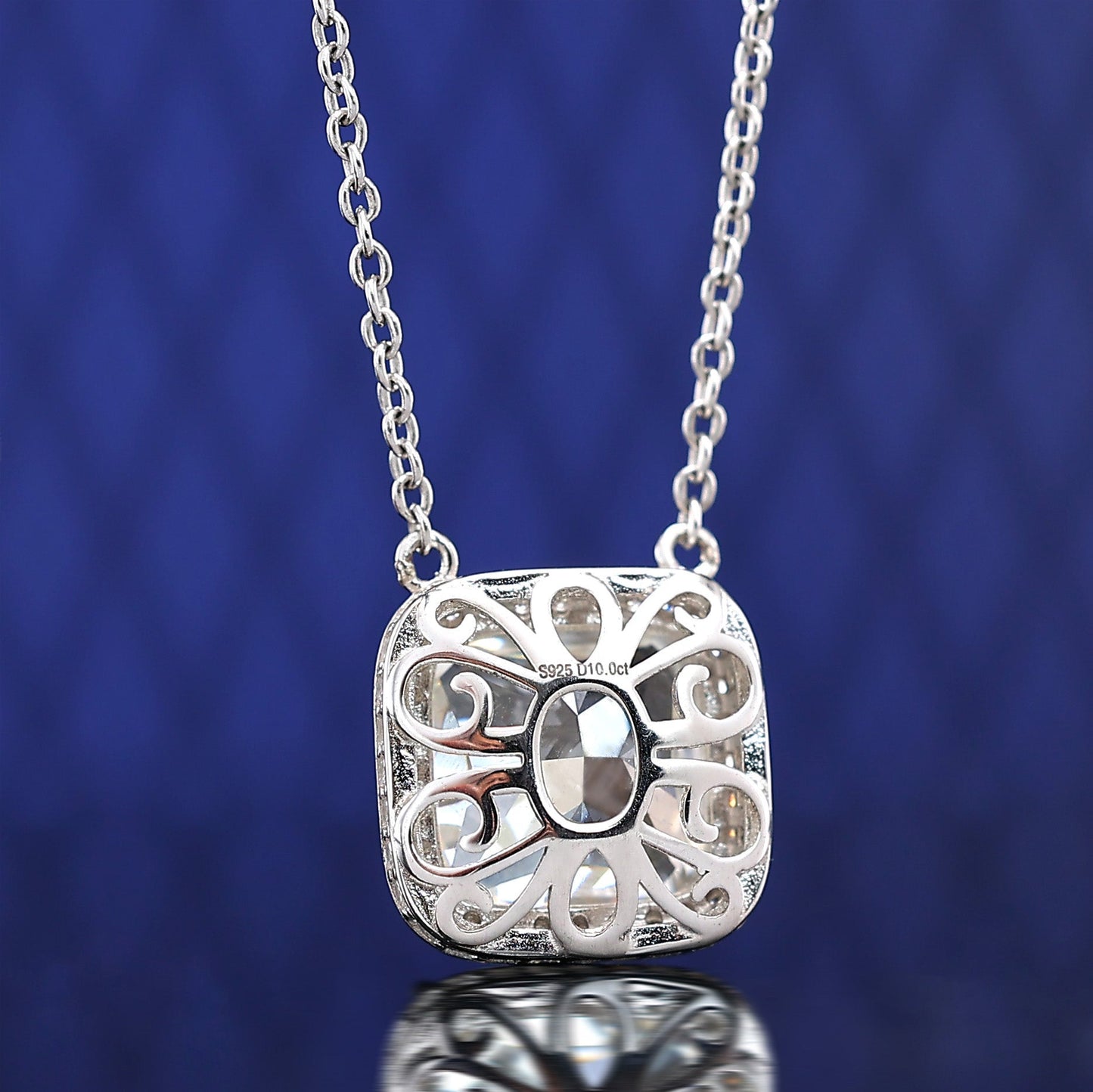 Micro-setting G color Ice-cut lab created stones necklace, sterling silver.