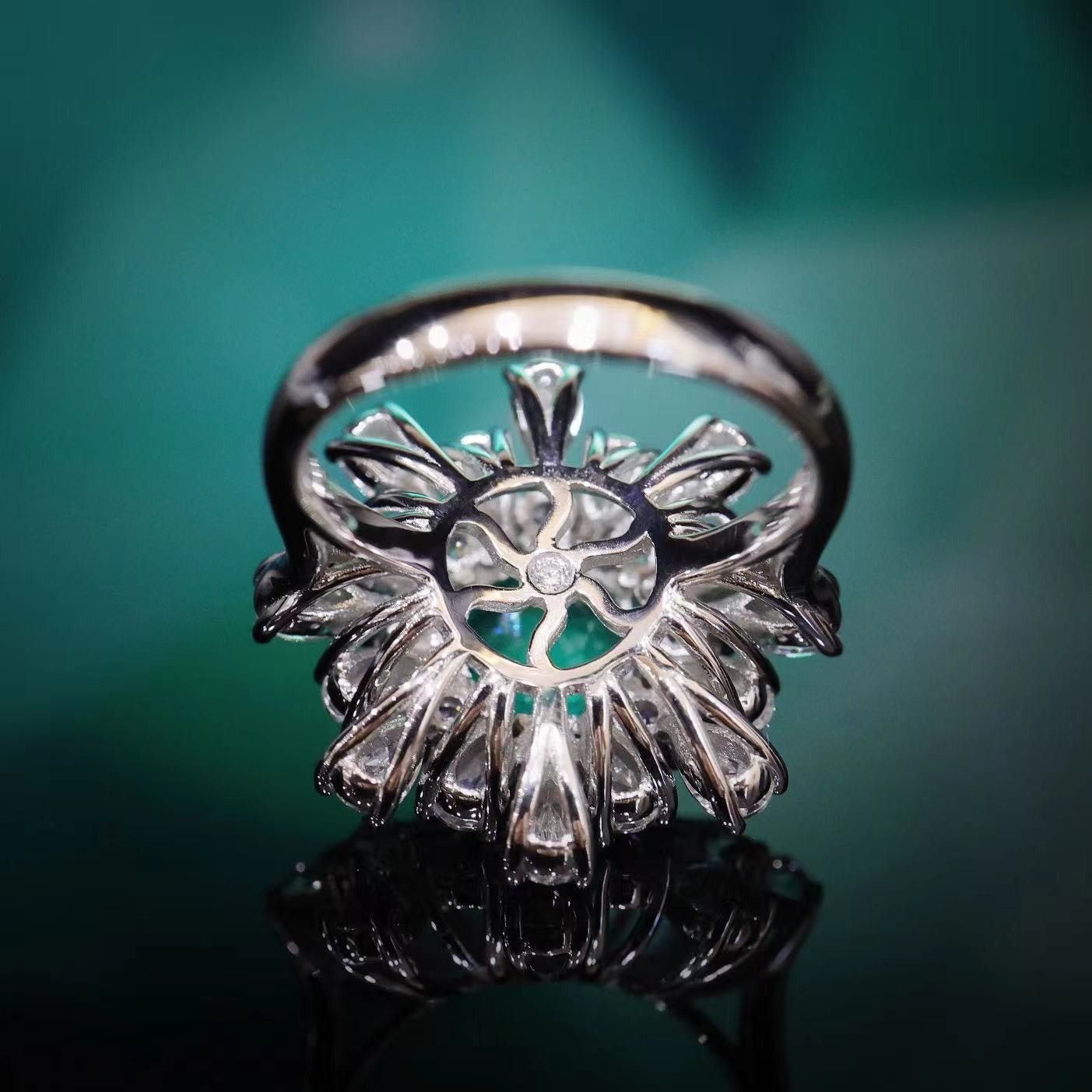 Micro-setting round emerald color Lab created stones Apollo ring, sterling silver