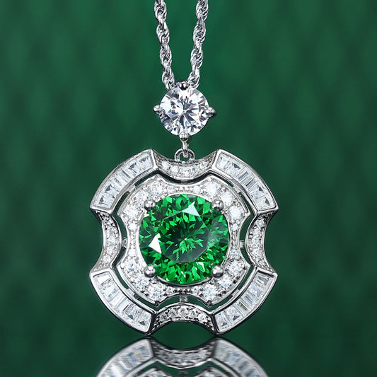 Micro-setting Green diamond color lab created stones Treasure come from all directions necklace, sterling silver