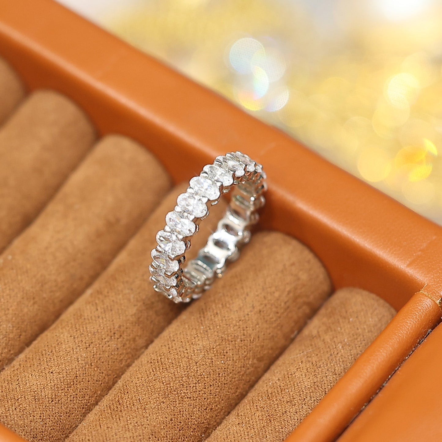 Special offer Only 1 piece Micro-setting oval lab created stones eternity ring, sterling silver