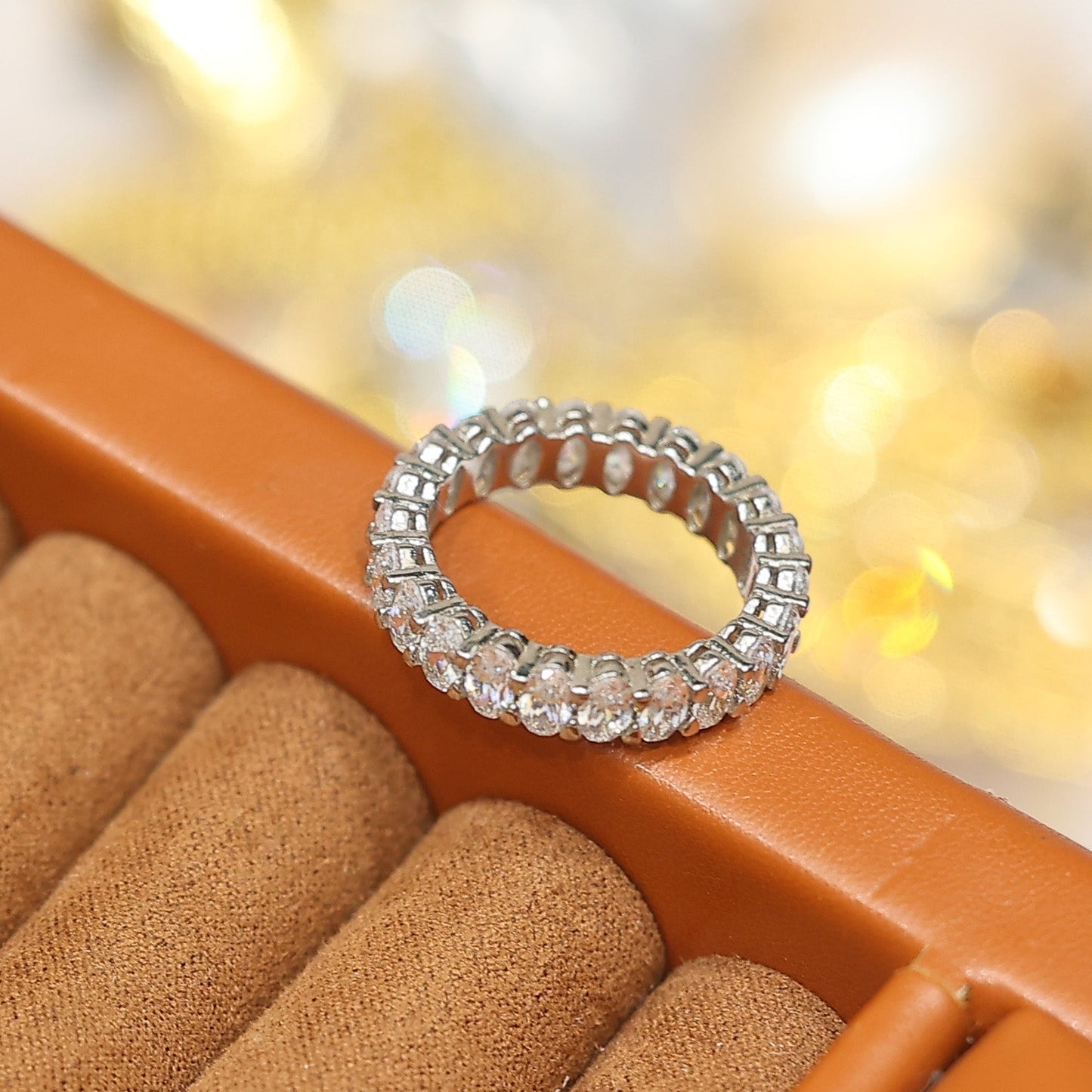 Special offer Only 1 piece Micro-setting oval lab created stones eternity ring, sterling silver