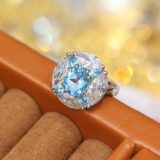 Special offer Only 1 piece Micro-setting Aquamarine color lab created stones ring, sterling silver. Size：adjustable