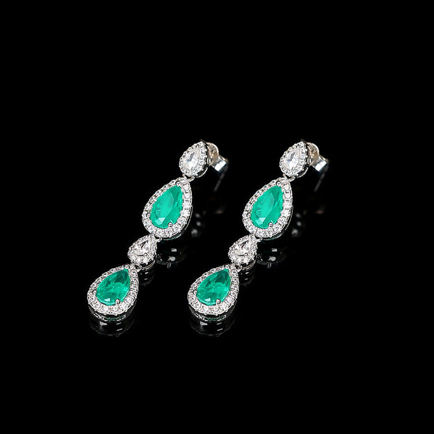 Limited edition Micro-setting Emerald color Lab created stones fully studded waterdrop earrings, sterling silver