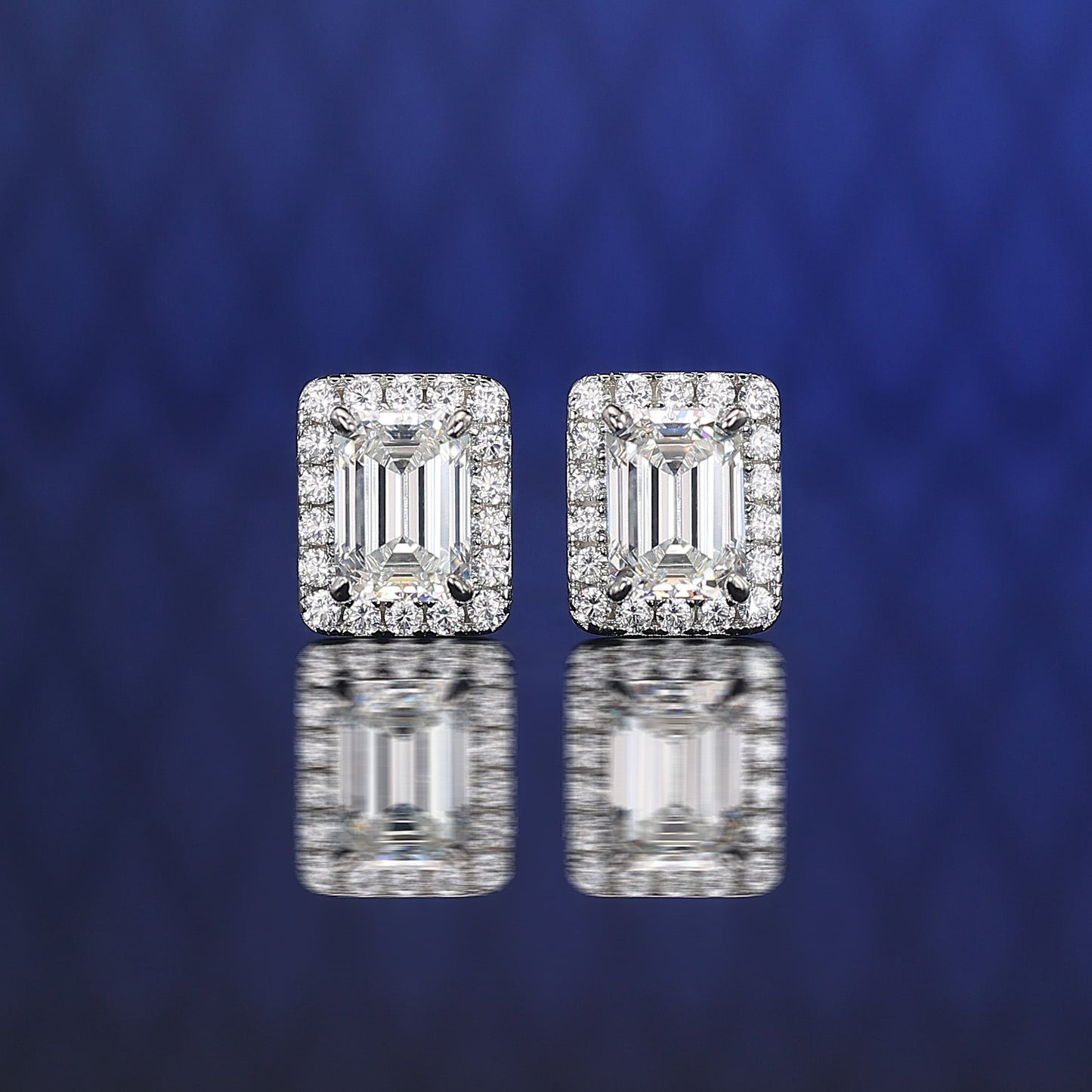 Micro-setting emerald-cut Lab created stones rectangular shape ear studs, sterling silver.(4.4 carat)