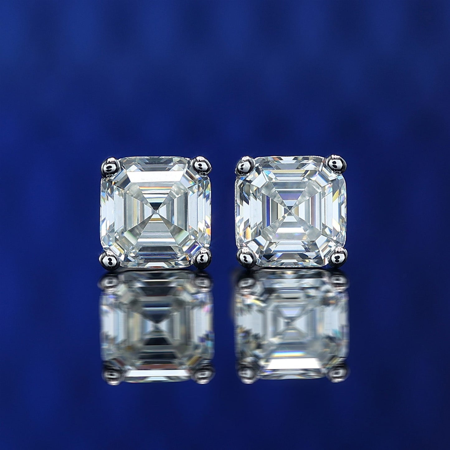 Special offer Micro-setting Asscher-cut Lab created stones ear studs, sterling silver