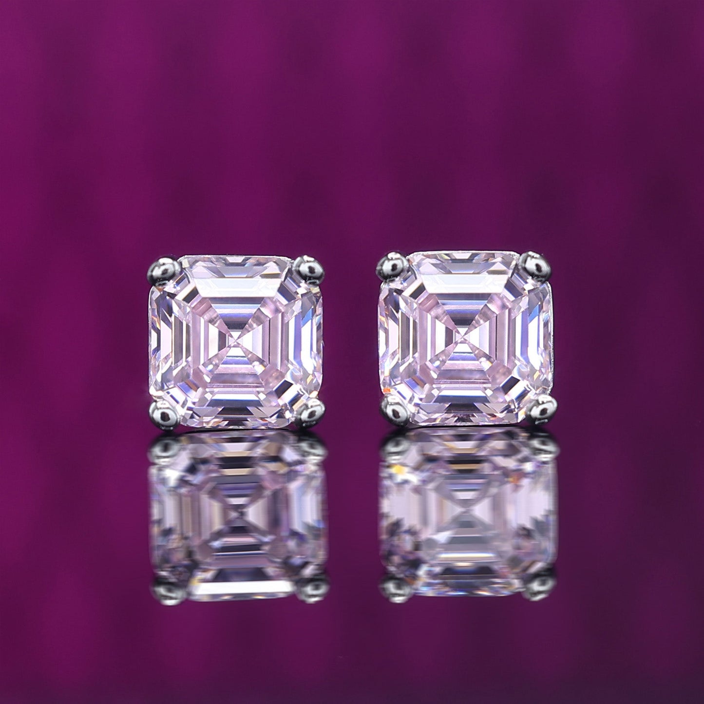 Special offer Micro-setting Asscher-cut Lab created stones ear studs, sterling silver