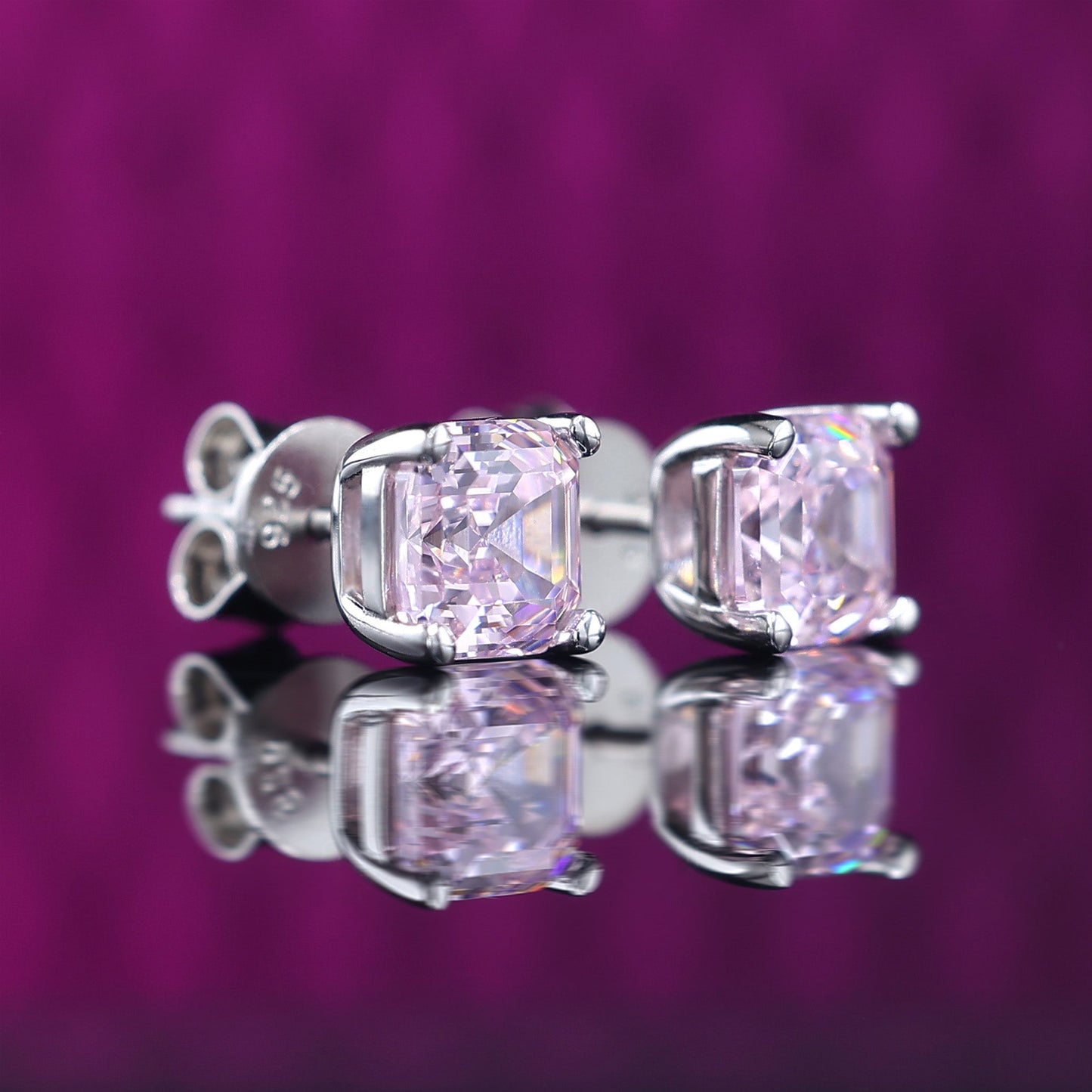 Special offer Micro-setting Asscher-cut Lab created stones ear studs, sterling silver