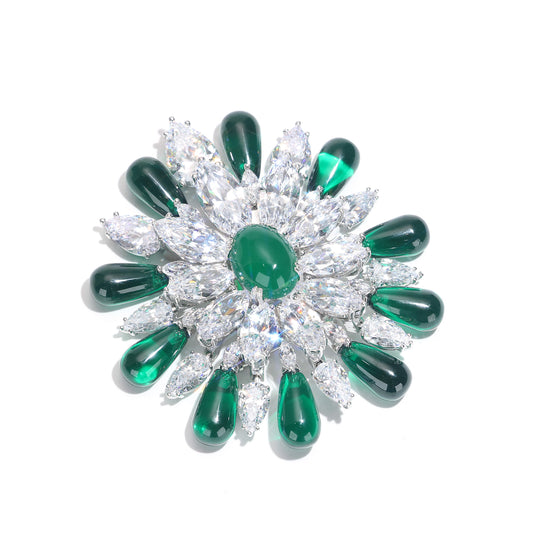 Reservation design Micro-setting Green Oval Special cut marquise Lab created stones the Hope brooch , sterling silver.