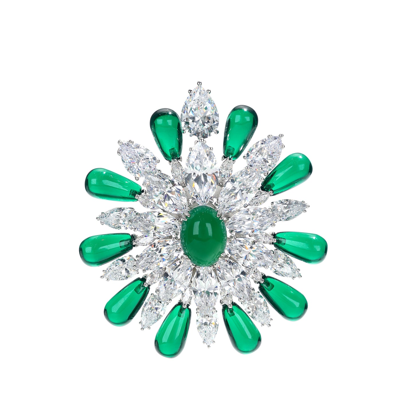 Reservation design Micro-setting Green Oval Special cut marquise Lab created stones the Hope brooch , sterling silver.