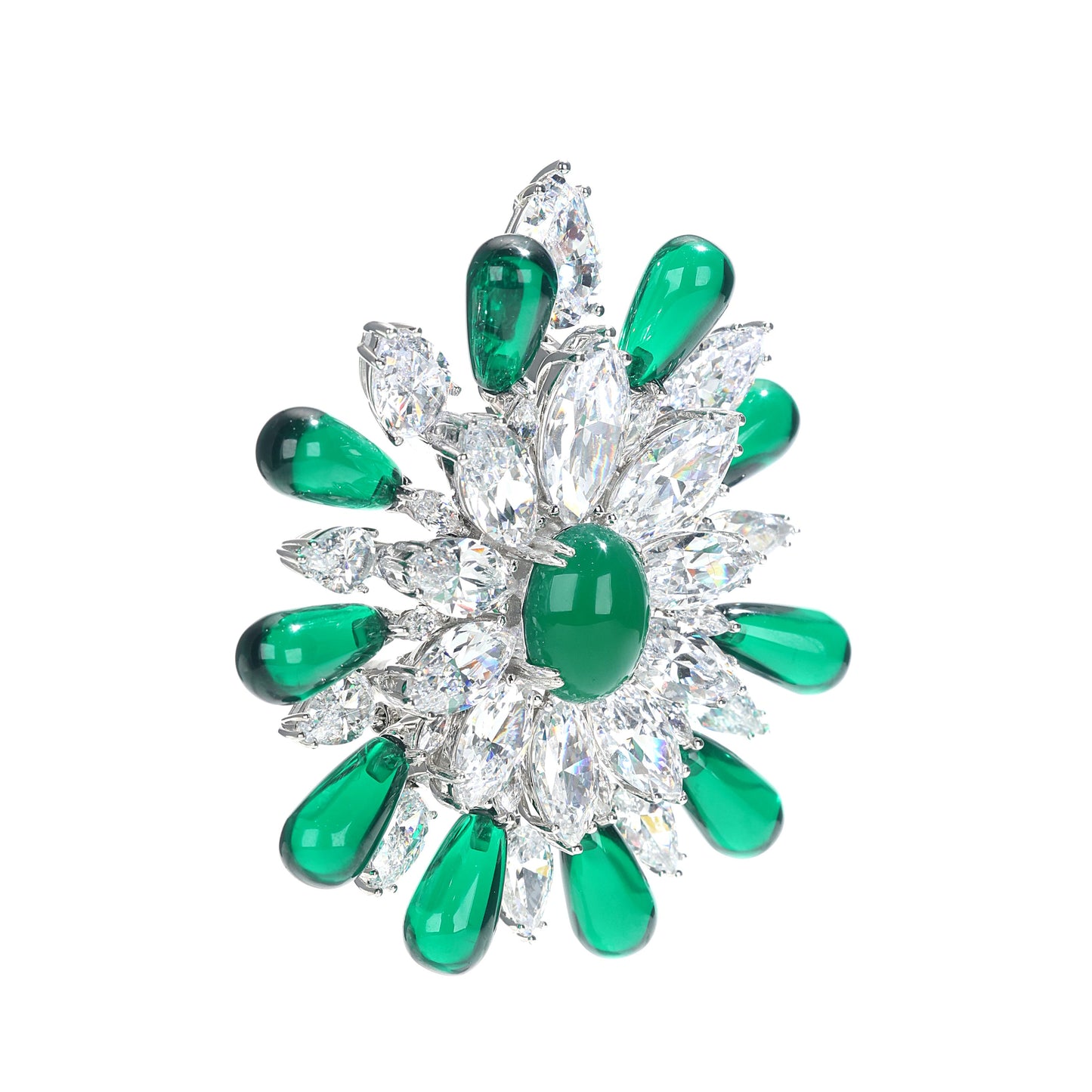 Reservation design Micro-setting Green Oval Special cut marquise Lab created stones the Hope brooch , sterling silver.