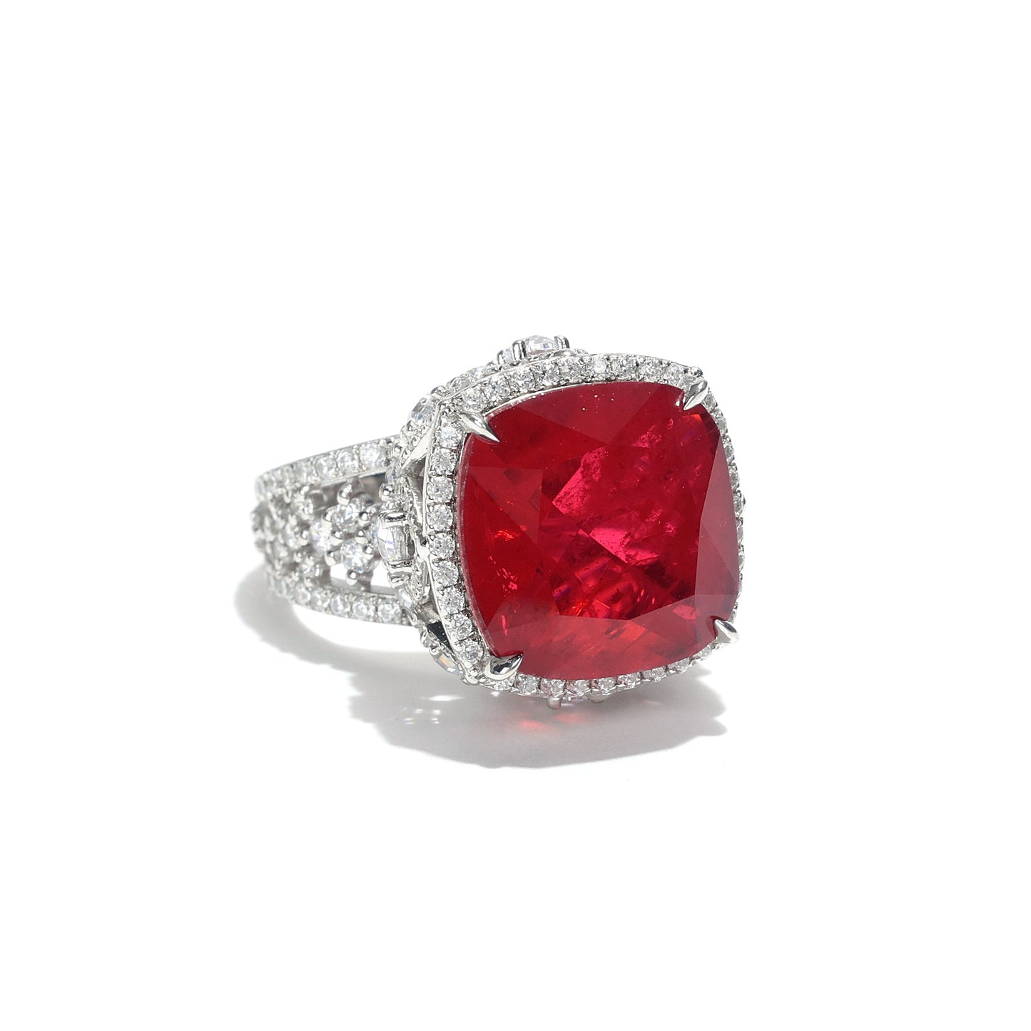 Limited edition Only 1 piece Micro-setting Ruby color Lab created stones the Palace ring, sterling silver