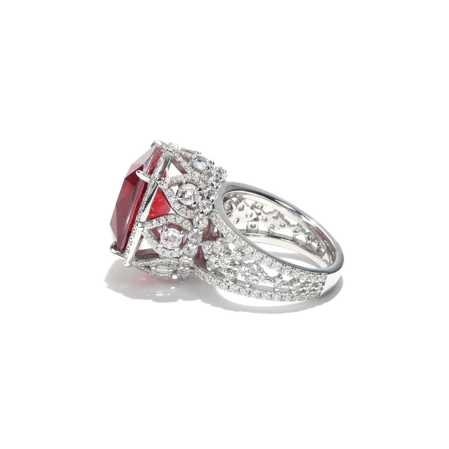 Limited edition Only 1 piece Micro-setting Ruby color Lab created stones the Palace ring, sterling silver