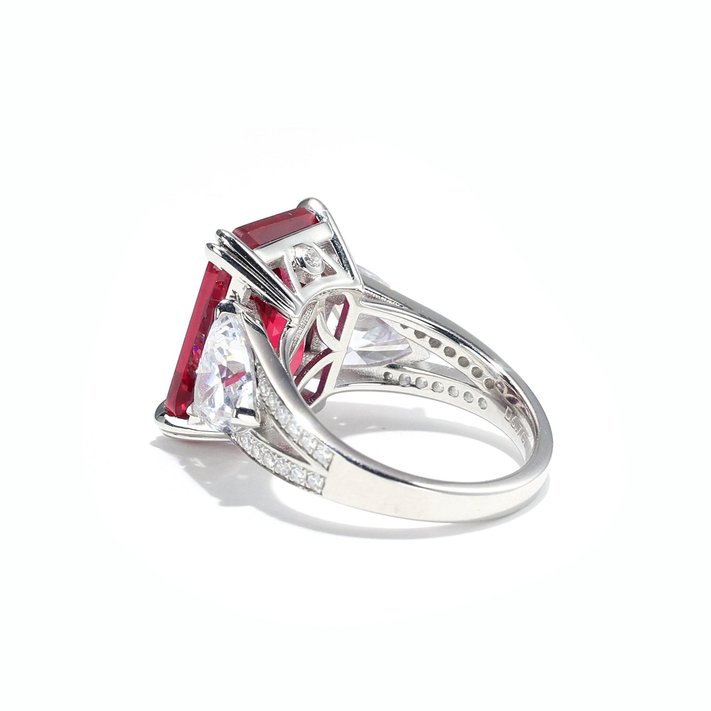 Limited edition Only 1 piece Micro-setting Ruby color Lab created stones 3 stones ring, sterling silver