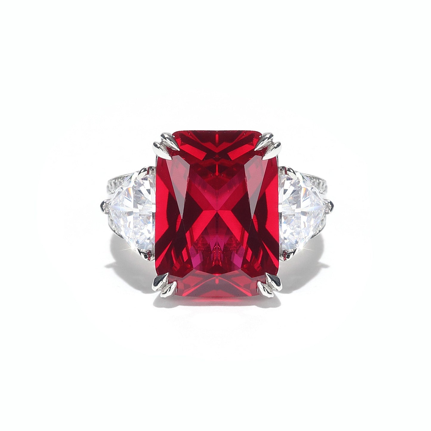 Limited edition Only 1 piece Micro-setting Ruby color Lab created stones 3 stones ring, sterling silver