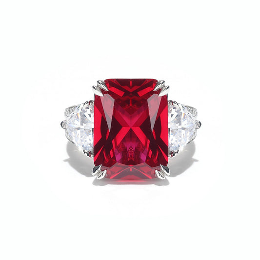 Limited edition Only 1 piece Micro-setting Ruby color Lab created stones 3 stones ring, sterling silver