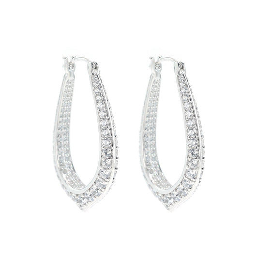 Limited edition Micro-setting Clear diamond color Lab created stones fully studded ear loops, sterling silver