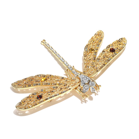 Reservation design Retro style The Dragonfly brooch, brass with CZ and 18K yellow gold platting