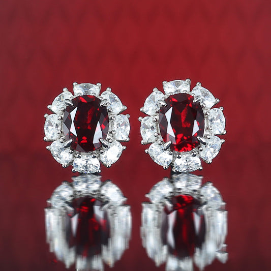 Promotional design Micro-setting Ruby color Lab created stones Diana earstuds, sterling silver. (9.3carat in total)