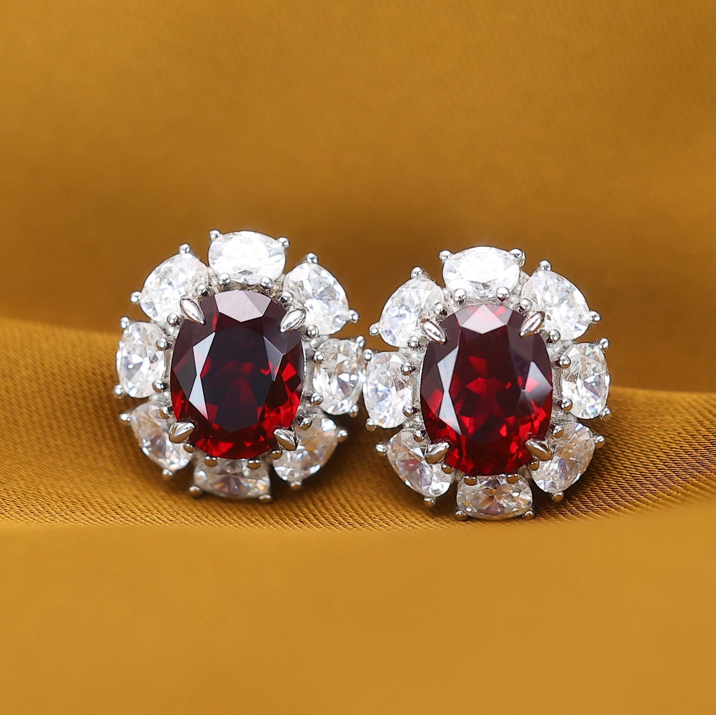 Promotional design Micro-setting Ruby color Lab created stones Diana earstuds, sterling silver. (9.3carat in total)