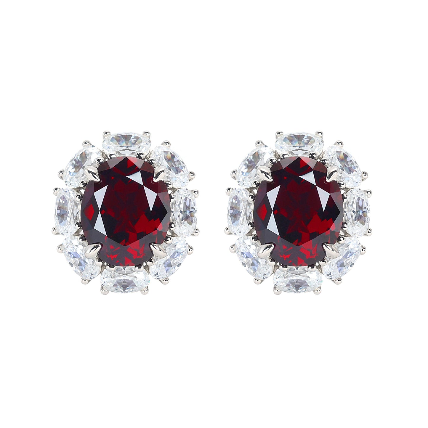 Promotional design Micro-setting Ruby color Lab created stones Diana earstuds, sterling silver. (9.3carat in total)