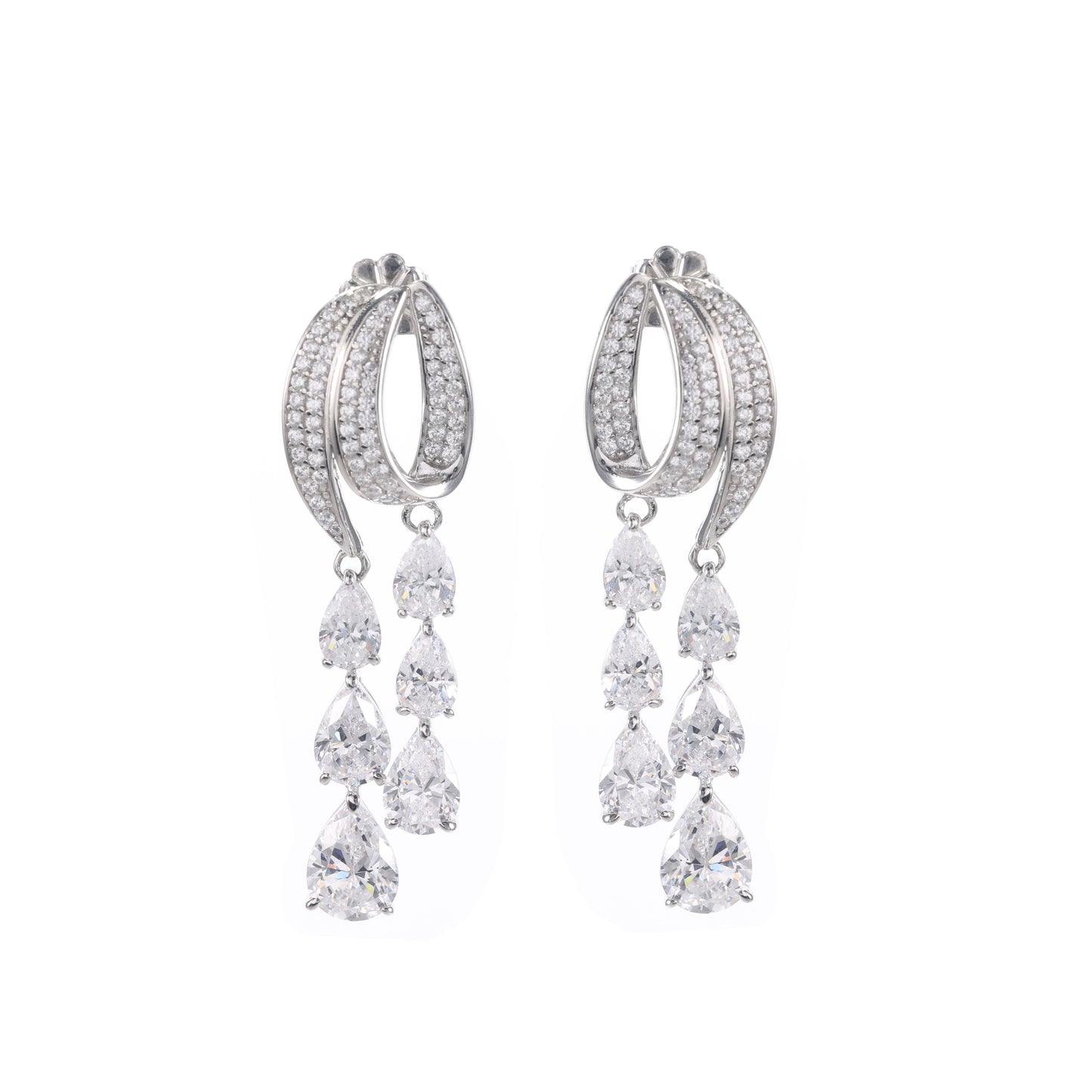 Promotional design Micro-setting Clear diamond color Lab created stones artistic tassel earrings, sterling silver