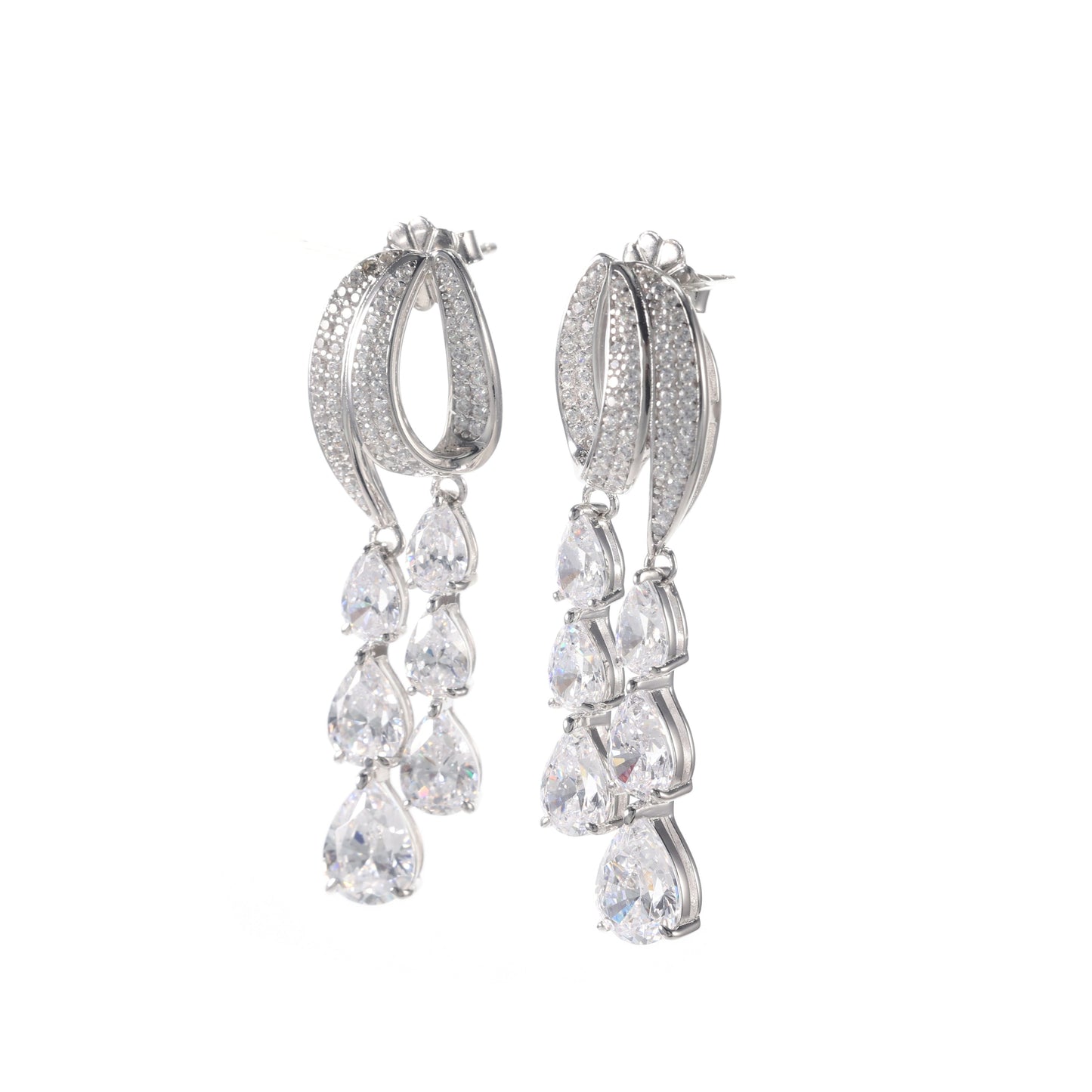 Promotional design Micro-setting Clear diamond color Lab created stones artistic tassel earrings, sterling silver