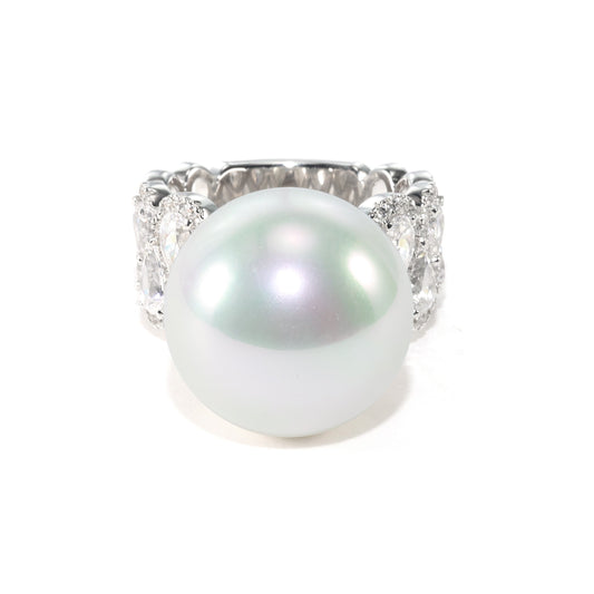 Promotional design Micro-setting White shell pearl detailed wide band ring, sterling silver