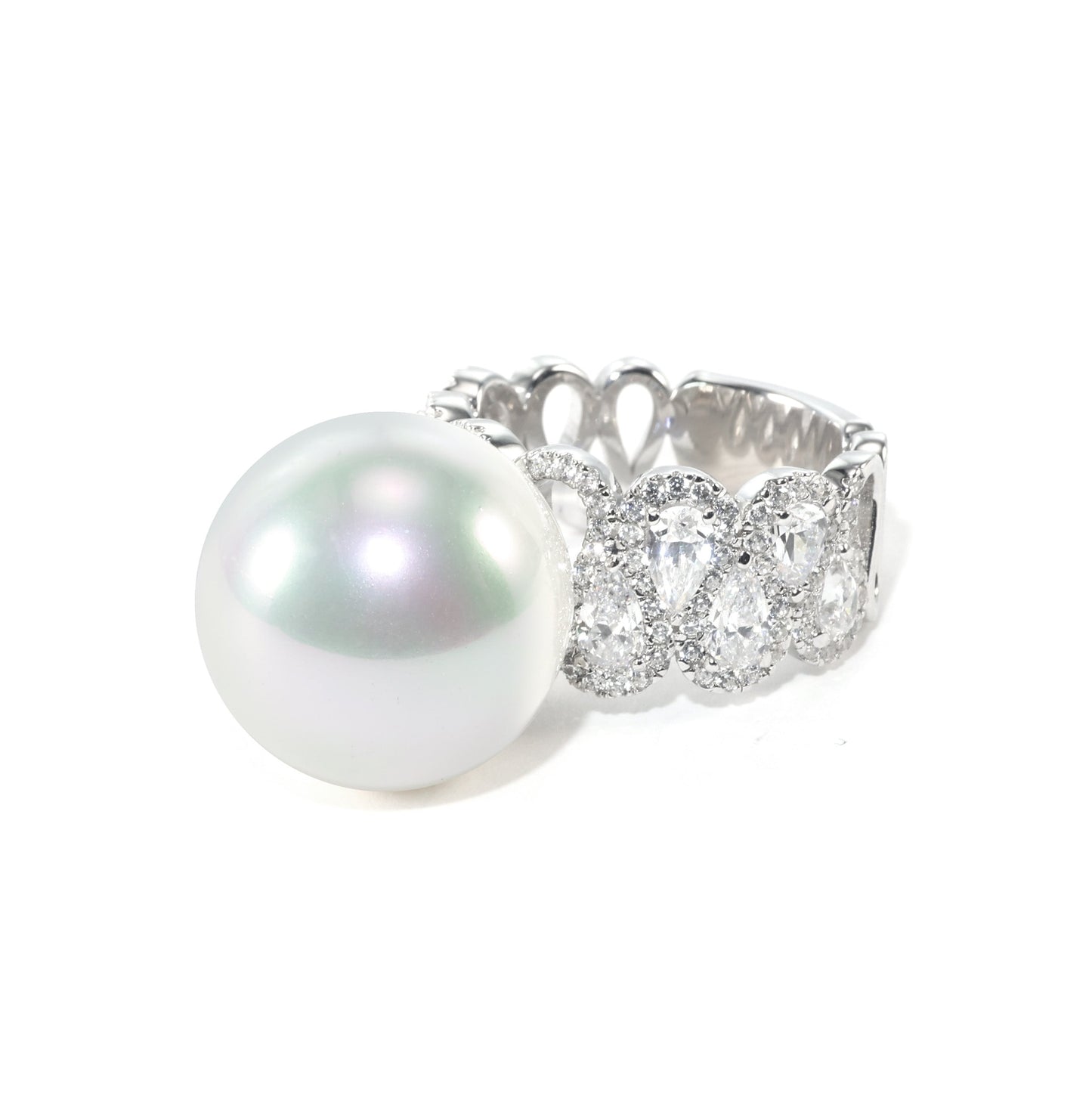 Promotional design Micro-setting White shell pearl detailed wide band ring, sterling silver