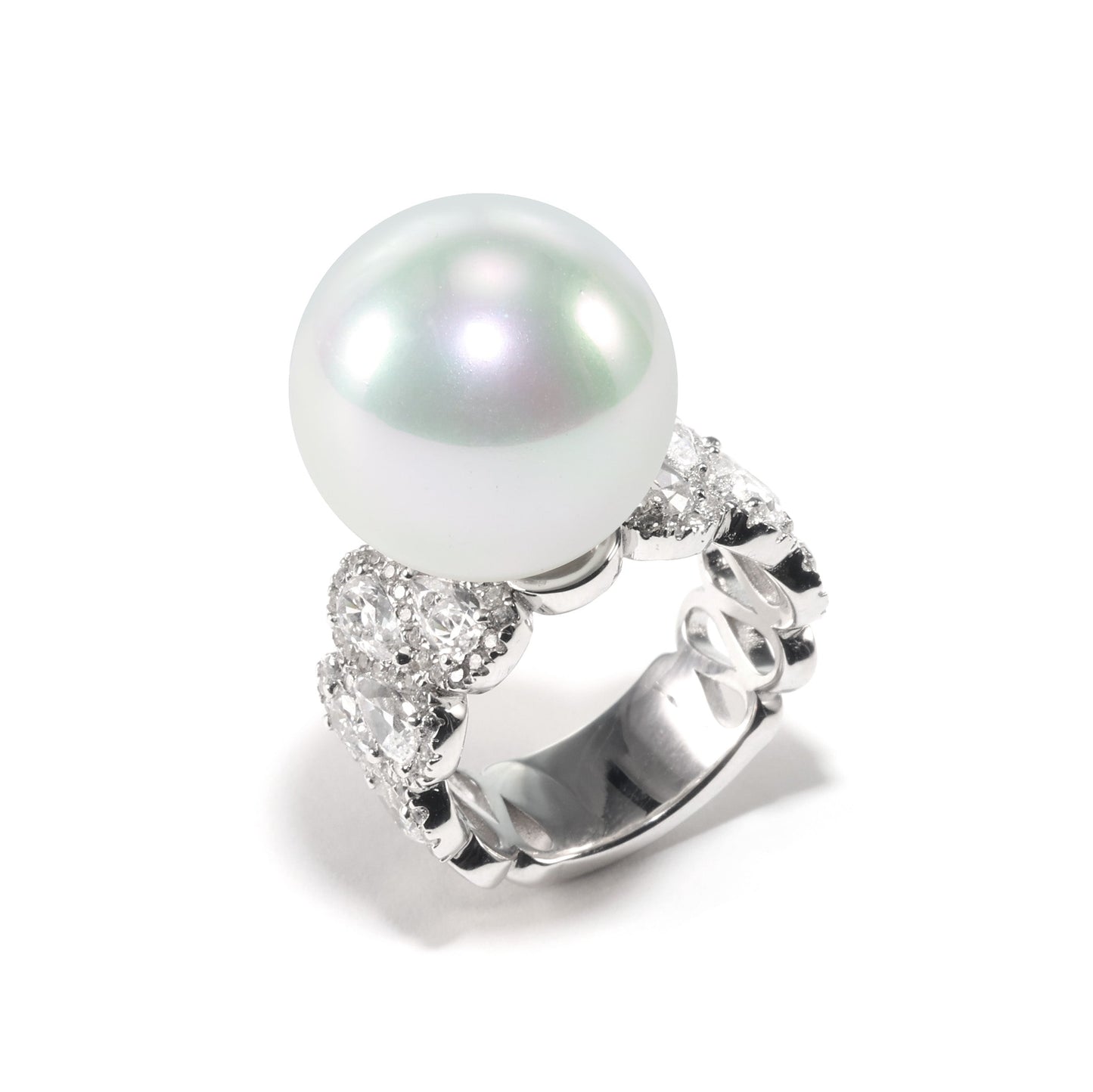 Promotional design Micro-setting White shell pearl detailed wide band ring, sterling silver