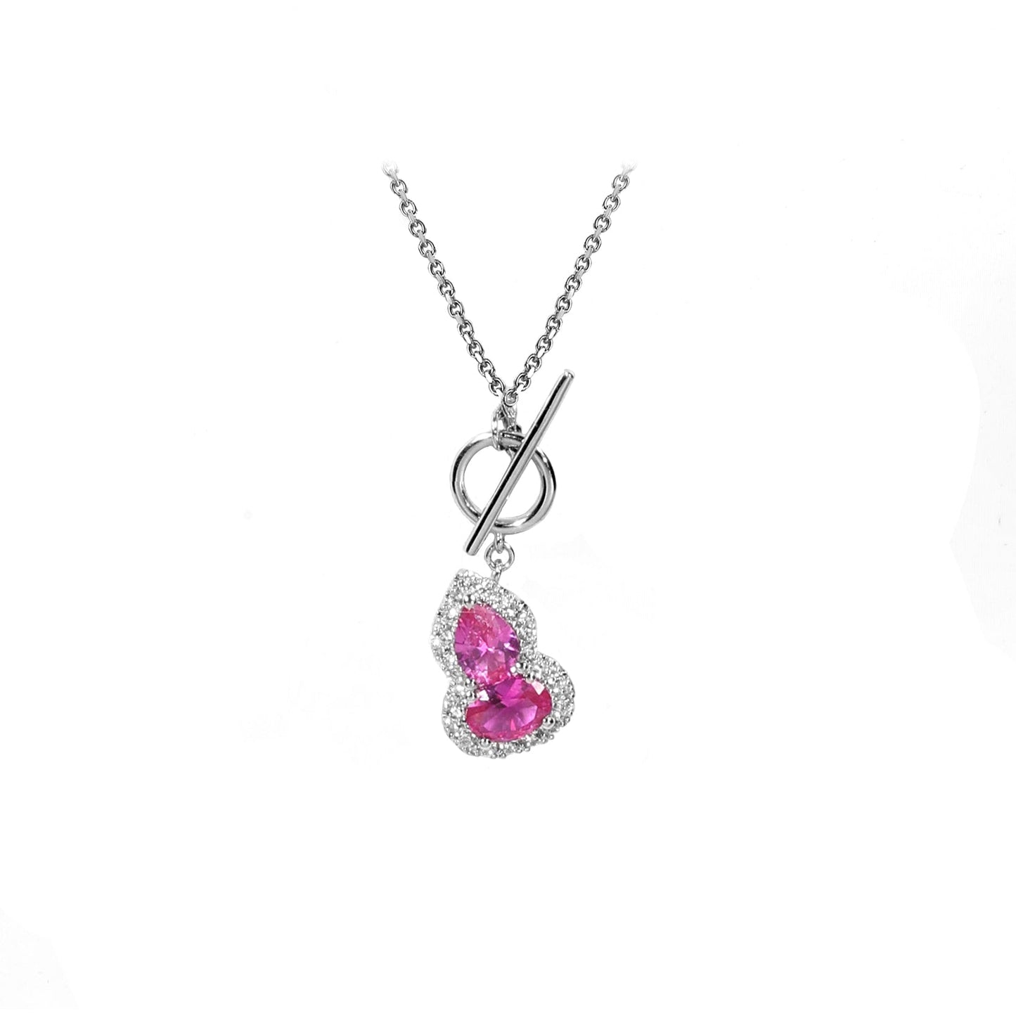 Promotional design Micro-setting dark Pink diamond color Lab created stones artistic Hulu necklace, sterling silver