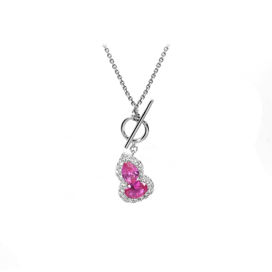 Promotional design Micro-setting dark Pink diamond color Lab created stones artistic Hulu necklace, sterling silver