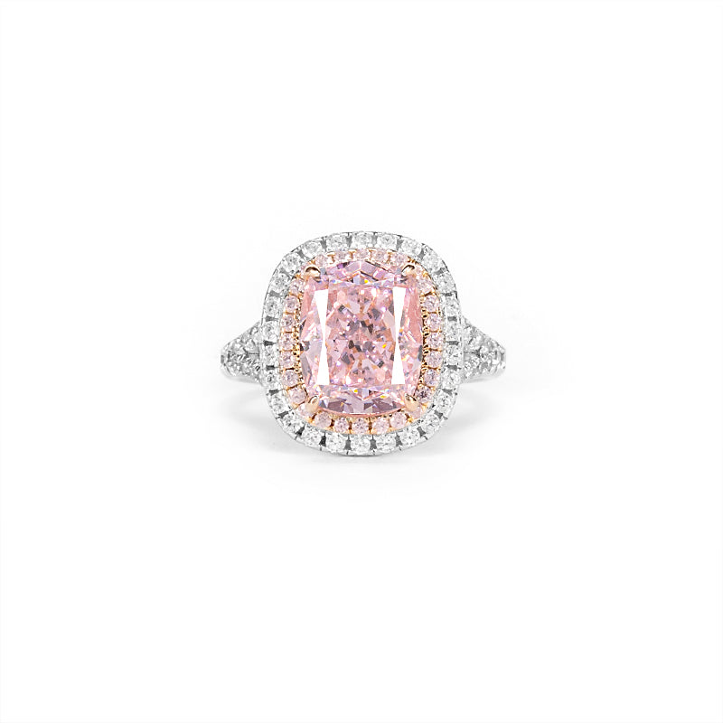 Micro-setting Sakura Pink diamond color Lab created stones Rectangular double platting ring, sterling silver