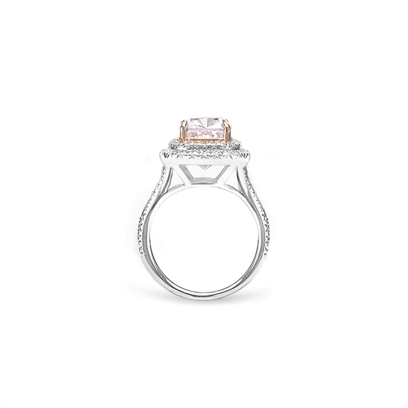 Micro-setting Sakura Pink diamond color Lab created stones Rectangular double platting ring, sterling silver