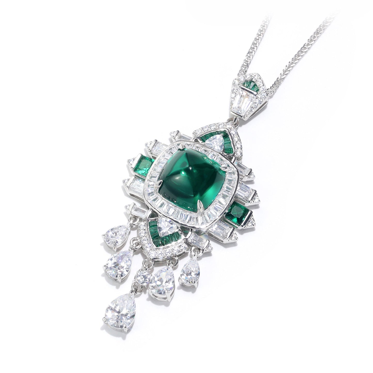 Reservation design  Micro-setting emerald color sugar tower Lab created stones Palace style the Hope pendant , sterling silver