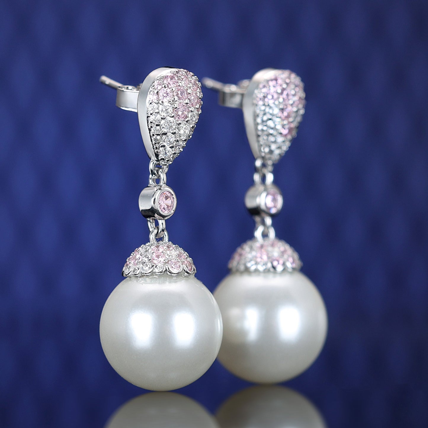 Promotion design Micro-setting Lab created stones Pearl of Venice drop earrings, sterling silver