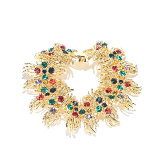 Retro style Fashion bracelet, brass with colorful CZ and 18K yellow gold platting