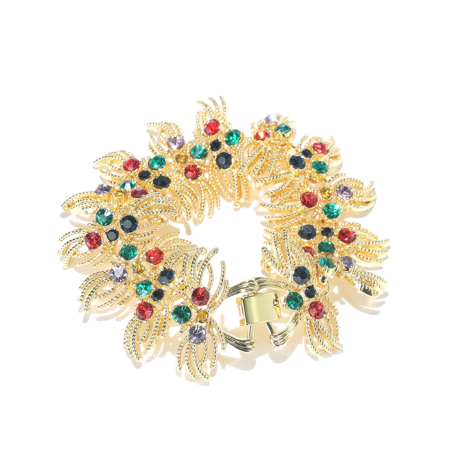 Retro style Fashion bracelet, brass with colorful CZ and 18K yellow gold platting