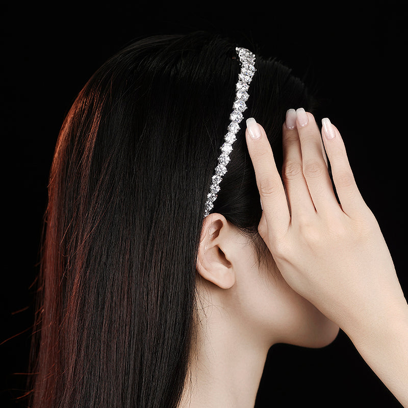 Clear diamond color brilliant cut Lab created stones Head band, White copper with platinum platting