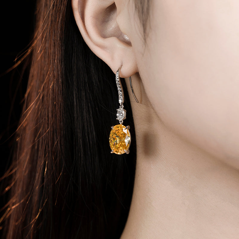 Micro-setting Yellow diamond color Lab created stones pigeon egg hook earrings, sterling silver